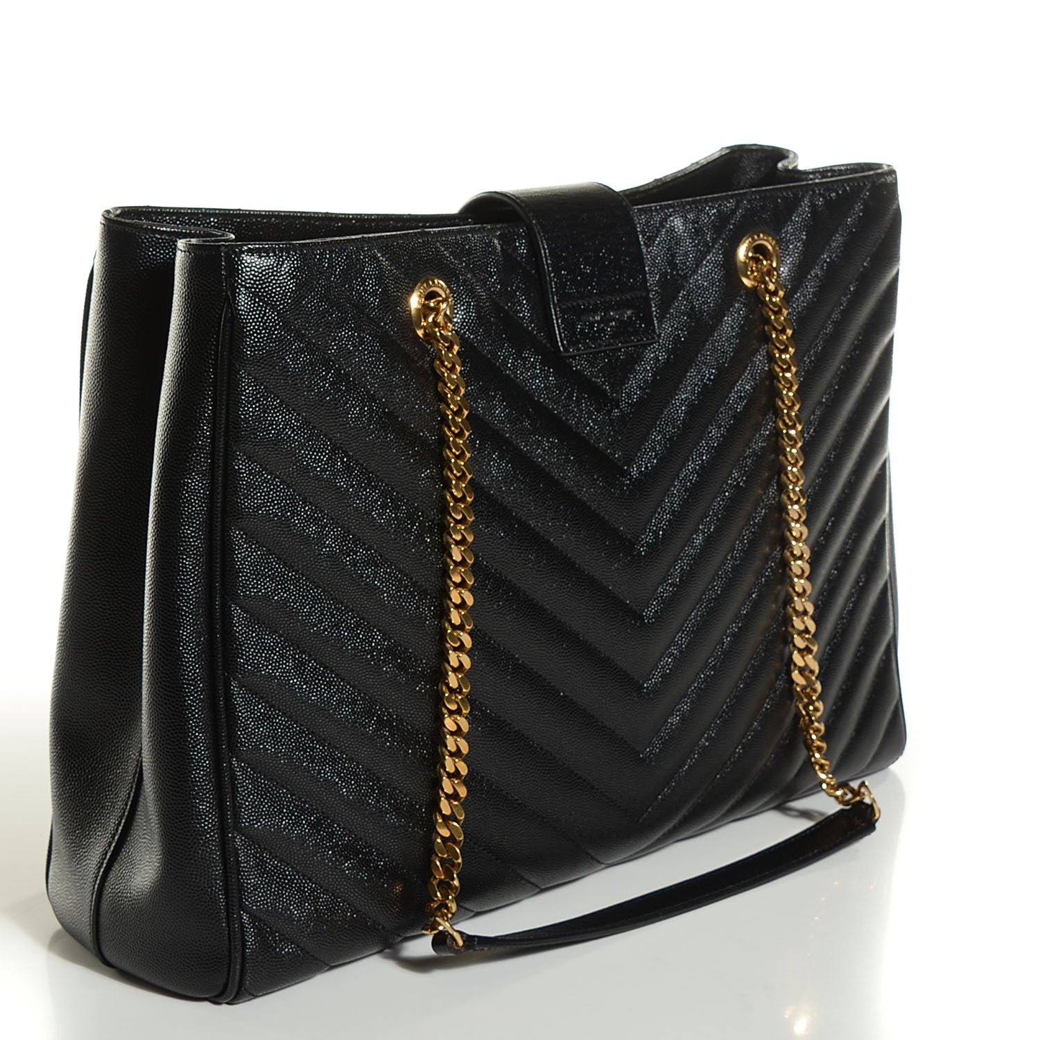 Saint Laurent Grain De Poudre Matelasse Chevron Monogram Shopping Bag Black 3 of 8