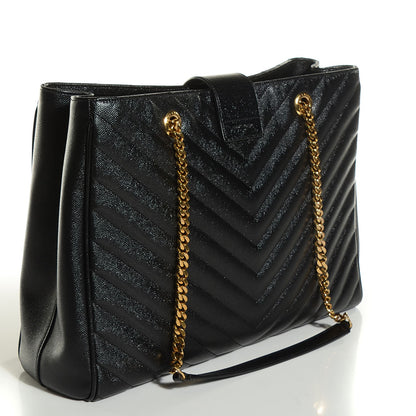 Saint Laurent Grain De Poudre Matelasse Chevron Monogram Shopping Bag Black 3 of 8