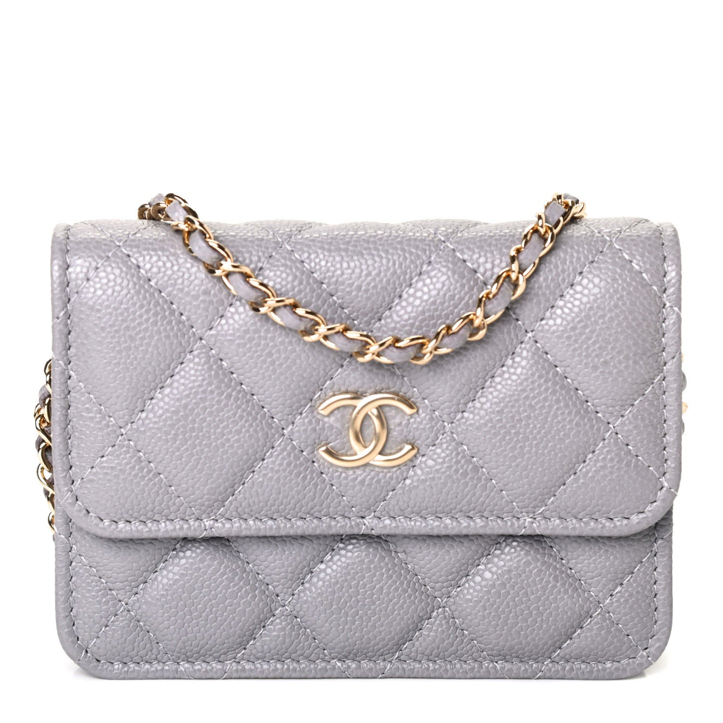 Caviar Quilted Miss Coco Clutch With Chain Grey