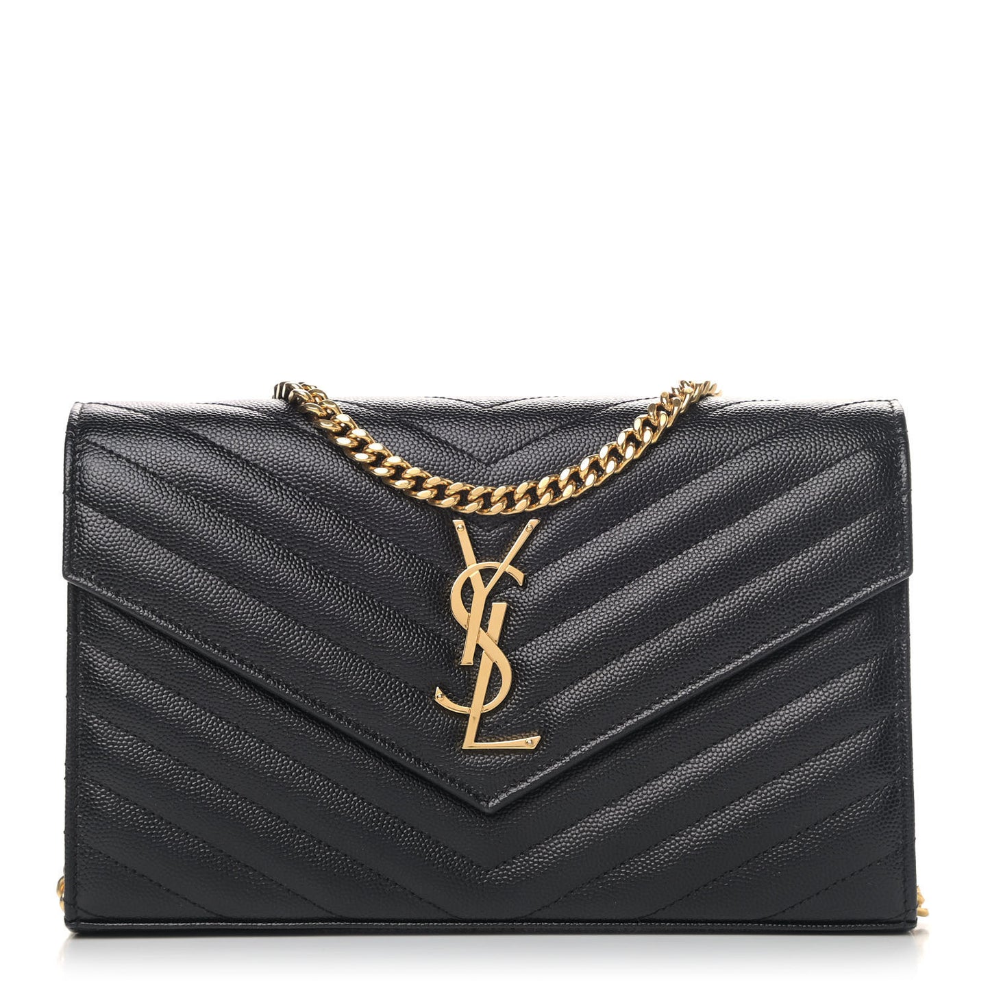 Grain De Poudre Matelasse Chevron Monogram Chain Wallet Black