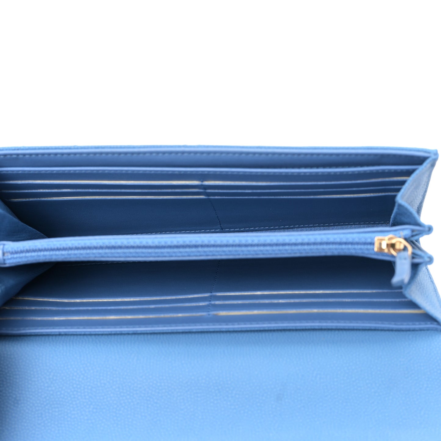 Caviar Chevron Quilted Large Flap Wallet Light Blue