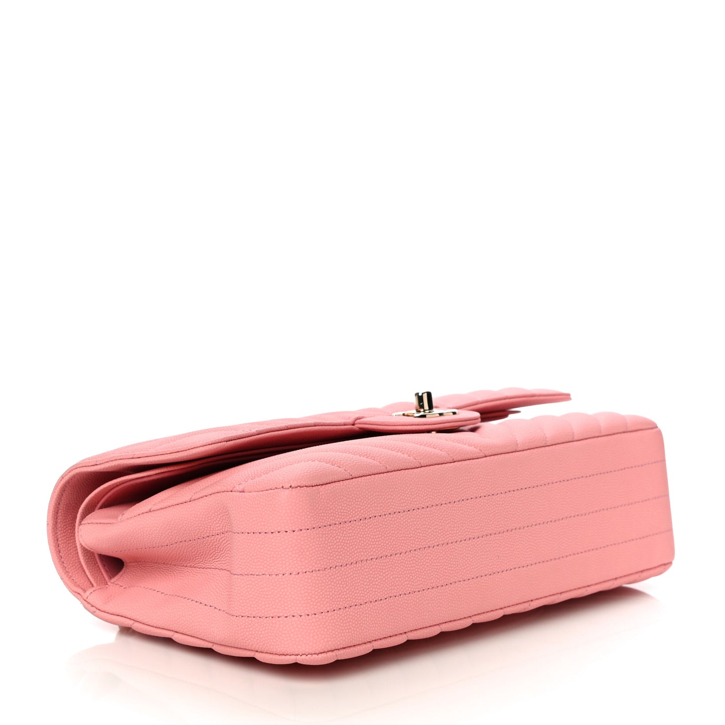 Caviar Flat Chevron Quilted Medium Double Flap Pink