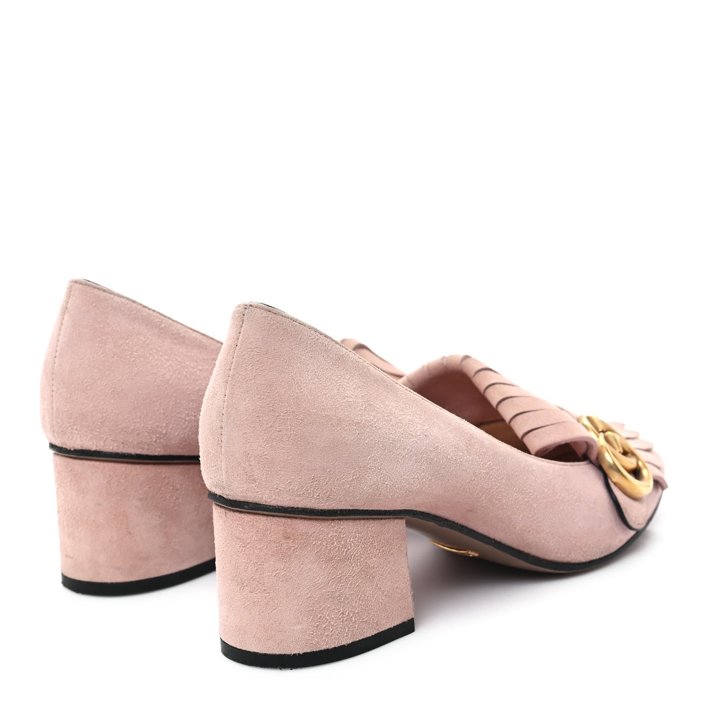 Kid Scamosciato GG Marmont Fringe 50mm Loafer Pumps 37 Crystal Pink