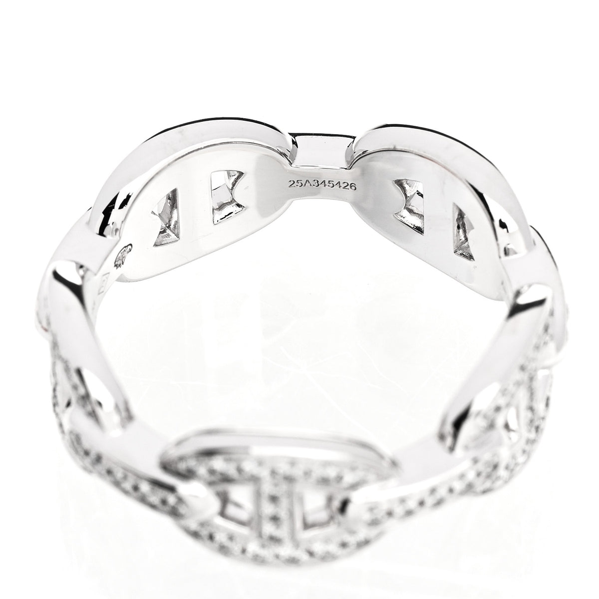 Hermes 18K White Gold Diamond PM d'Ancre Enchainee Ring 53 6.5 7 of 8