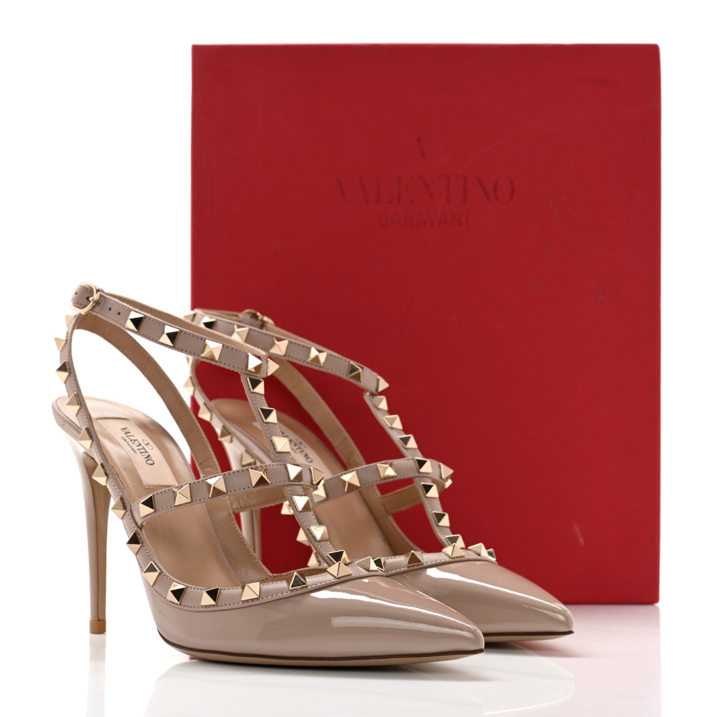 Patent Nappa Rockstud Ankle Strap 100mm Pumps 39.5 Poudre