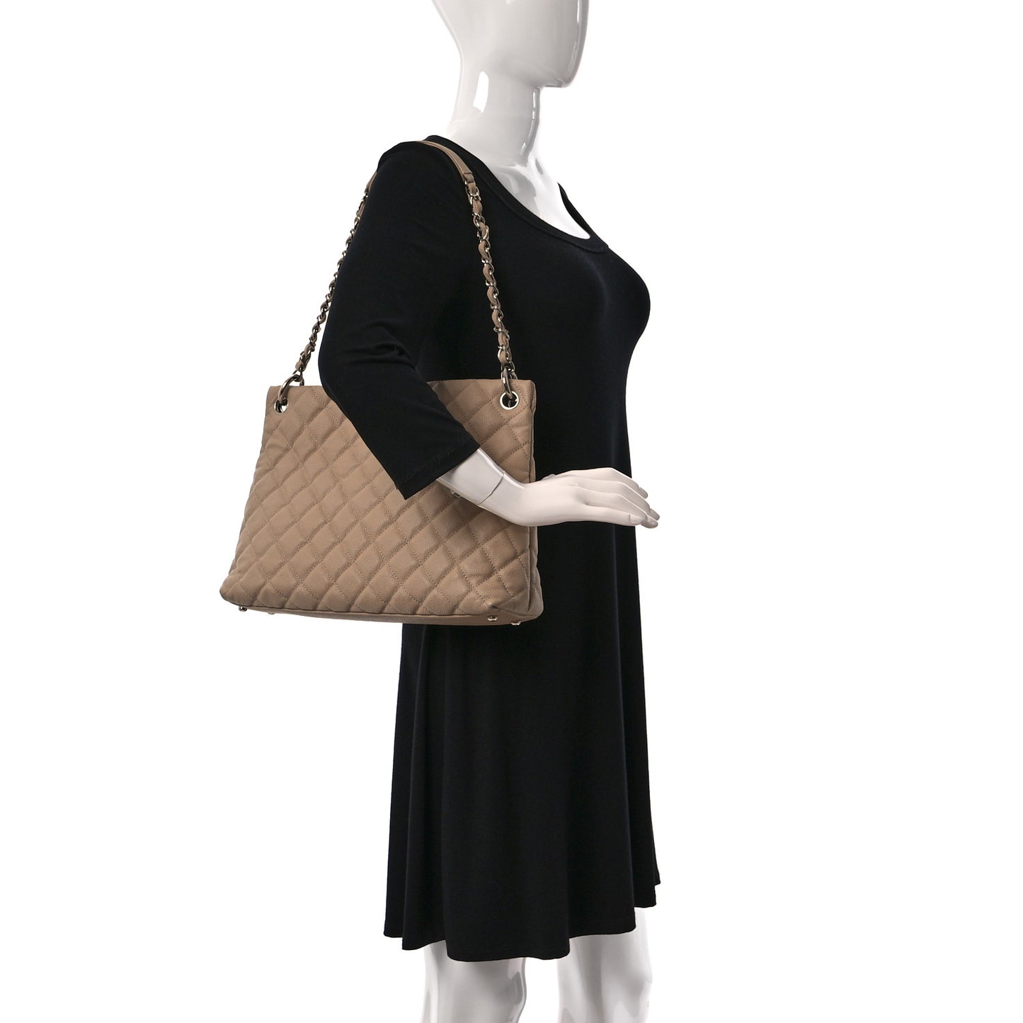 Caviar Quilted CC Shopping Tote Beige