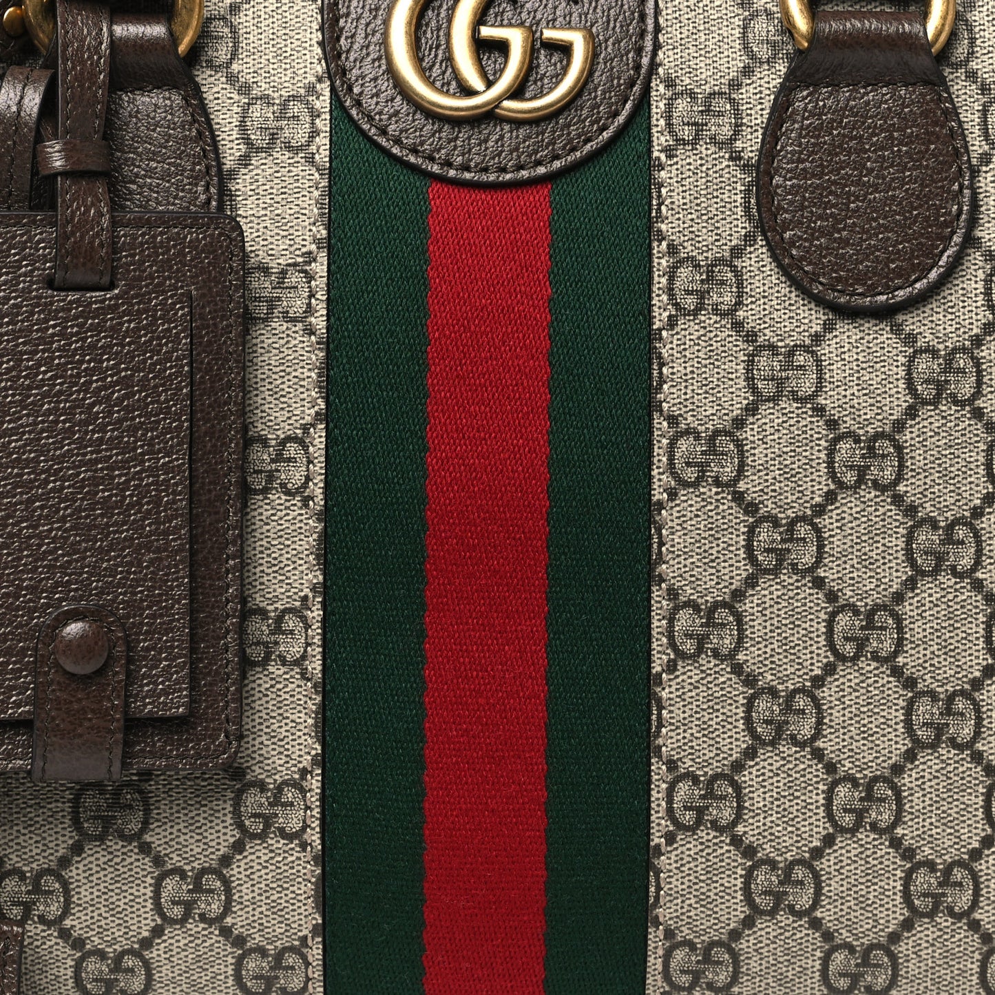 GG Supreme Monogram Textured Dollar Calfskin Web Medium Savoy Bowling Bag Beige Ebony New Acero