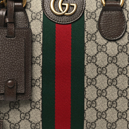 Gucci GG Supreme Monogram Textured Dollar Calfskin Web Medium Savoy Bowling Bag Beige Ebony New Acero 8 of 10