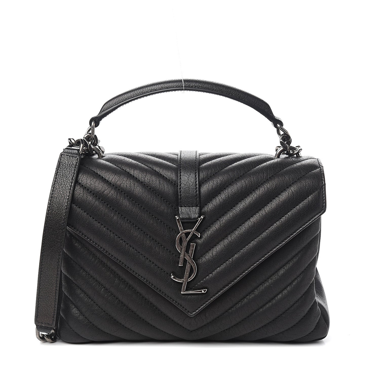 Sheepskin Matelasse Chevron Monogram Medium College Bag Black