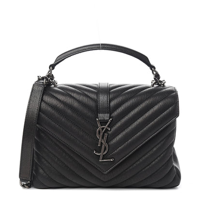 Saint Laurent Sheepskin Matelasse Chevron Monogram Medium College Bag Black 1 of 11