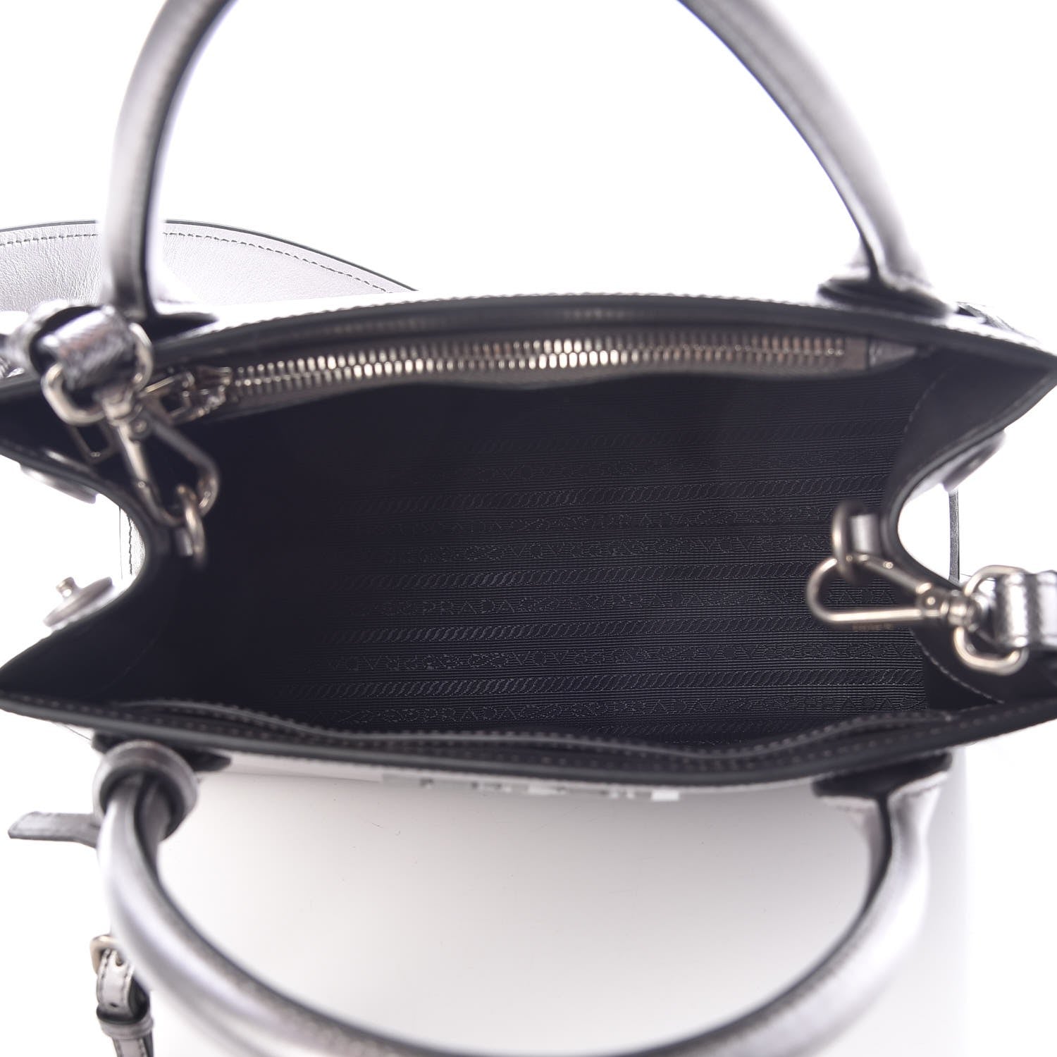 Prada Saffiano Cuir Calfskin Small Monochrome Top Handle Tote Cromo 5 of 7