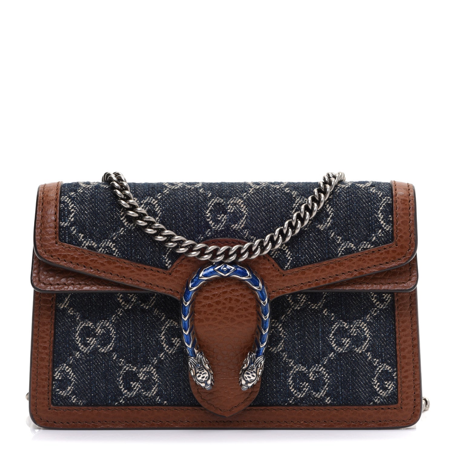 Gucci New Denim GG Monogram Dollar Calfskin Enamel Super Mini Dionysus Shoulder Bag Blue Tea Cuir Epilog Electric Blue 1 of 10