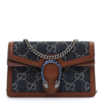 Gucci New Denim GG Monogram Dollar Calfskin Enamel Super Mini Dionysus Shoulder Bag Blue Tea Cuir Epilog Electric Blue 1 of 10