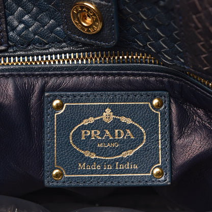 Prada Goatskin Woven Medium Tote Moro 6 of 13