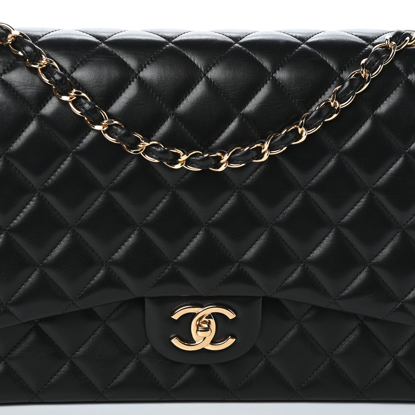 Lambskin Quilted Maxi Double Flap Black