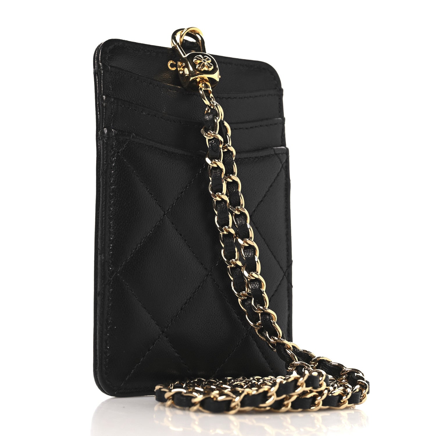Chanel Lambskin Quilted Enamel Coco Casino Card Holder On Chain Black 3 of 7