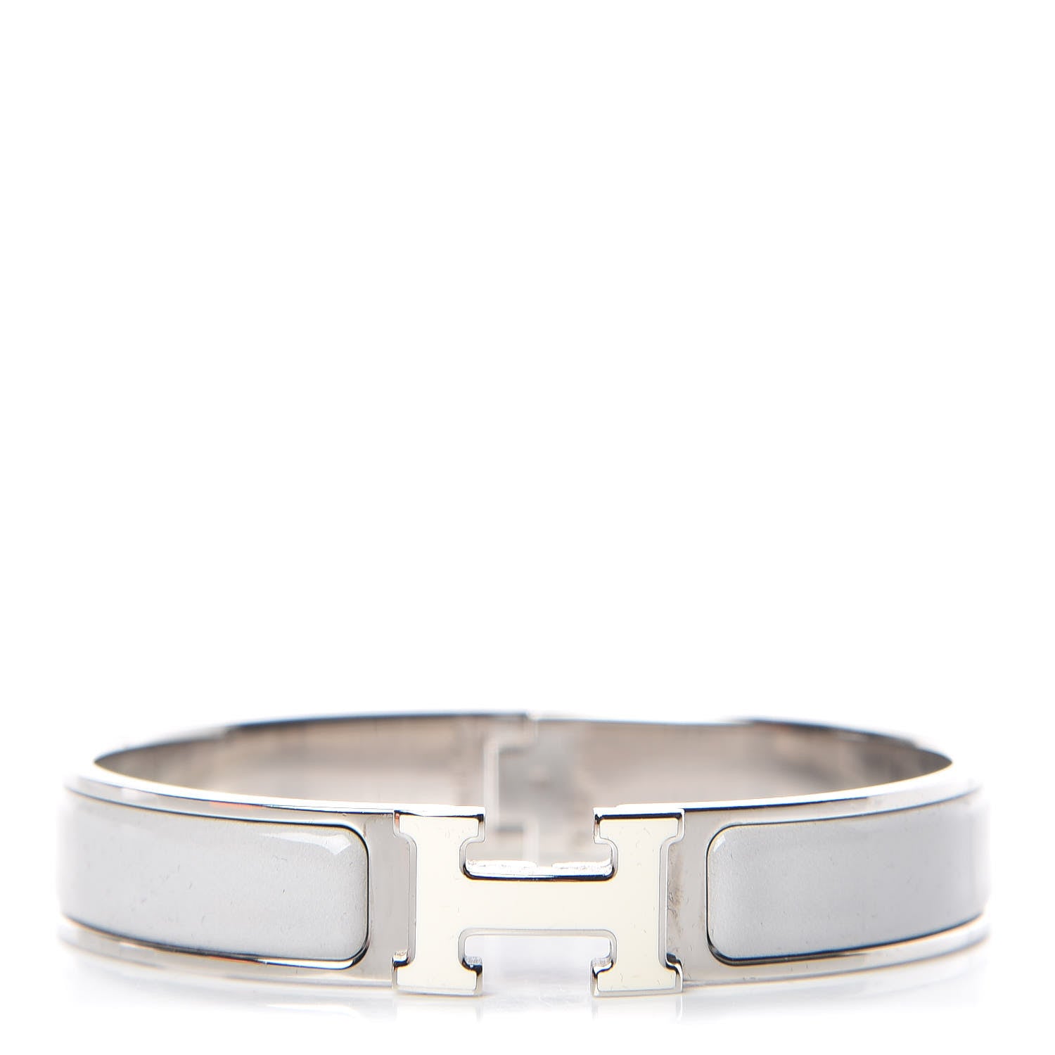 Hermes Enamel Narrow Clic Clac H Bracelet GM Blanc Gris Clair 1 of 6