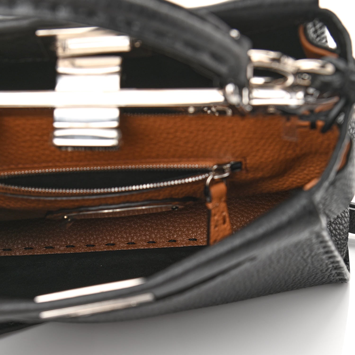 Fendi Cuoio Romano Selleria Bi-Color Mini Peekaboo Iconic Satchel Black Mou 4 of 9