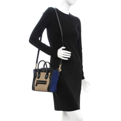 Celine Elephant Calfskin Suede Tri-color Nano Luggage Sand 2 of 14