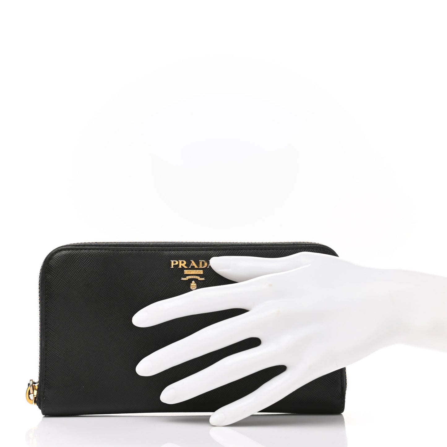 Saffiano Metal Zip Around Wallet Black