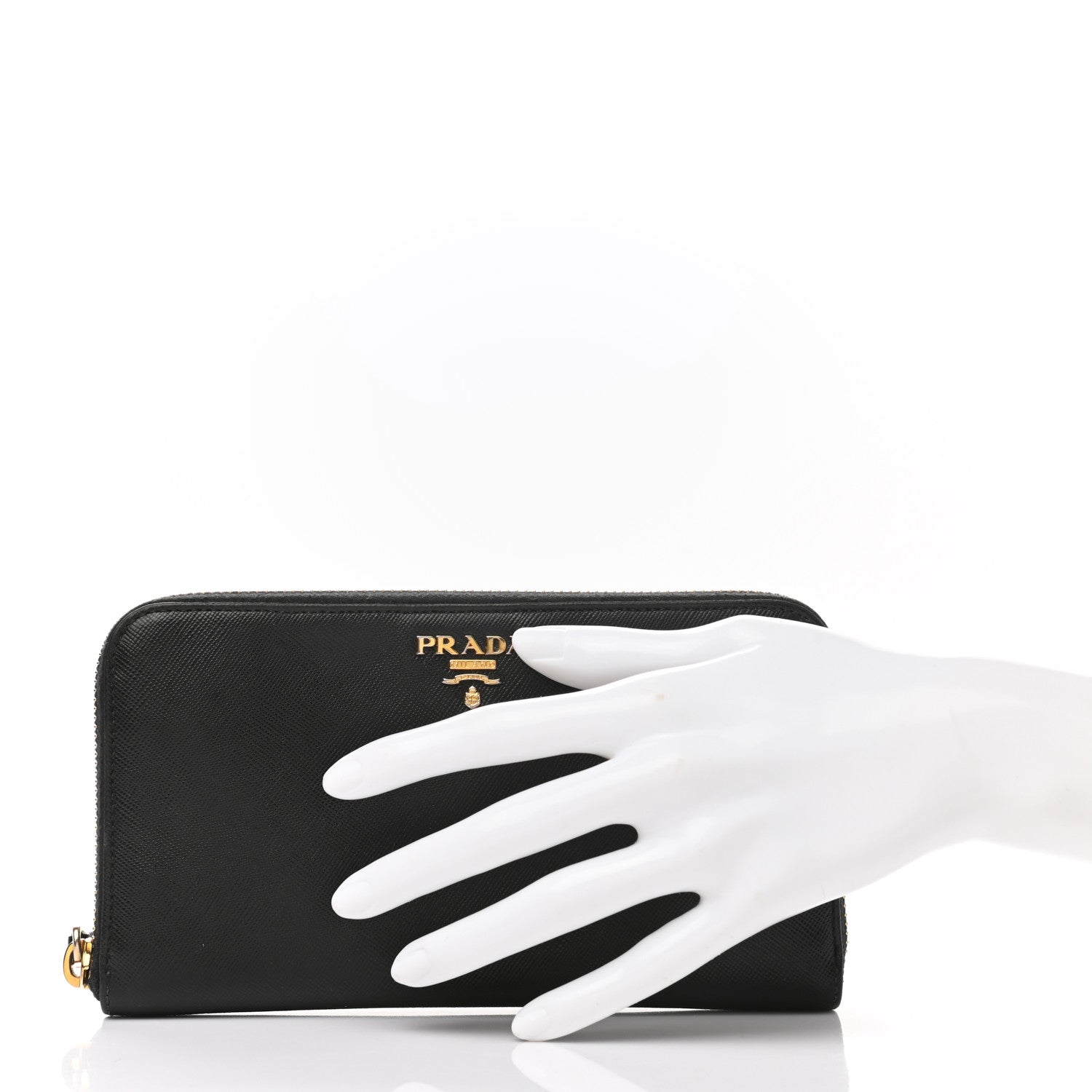 Prada Saffiano Metal Zip Around Wallet Black 2 of 10