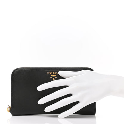 Prada Saffiano Metal Zip Around Wallet Black 2 of 10