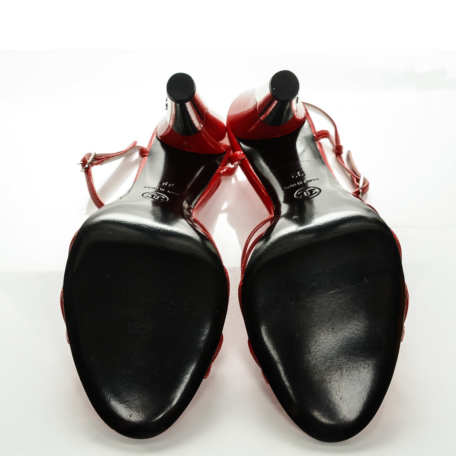 Chanel Patent CC Logo Sandal Heels 39 Red 5 of 7