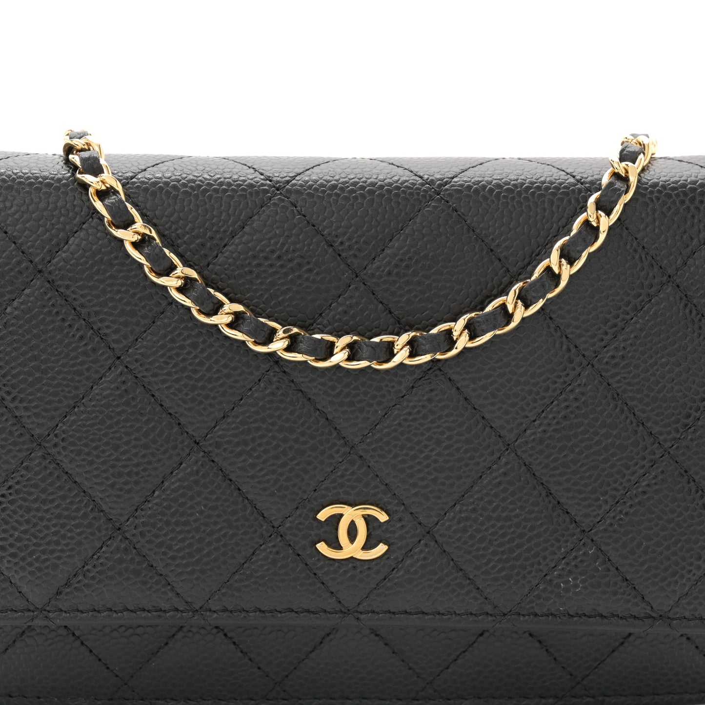 Caviar Quilted Wallet on Chain WOC Black