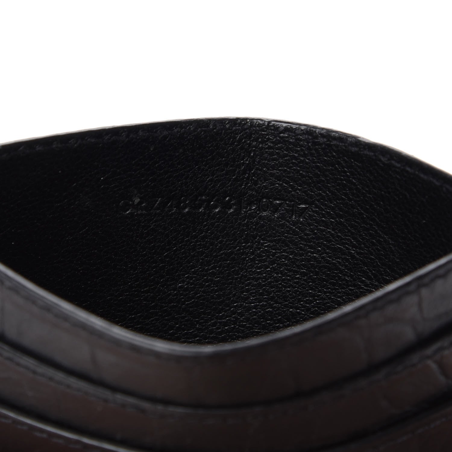 Saint Laurent Calfskin Crocodile Embossed Monogram Credit Card Case Black 6 of 7