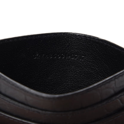 Saint Laurent Calfskin Crocodile Embossed Monogram Credit Card Case Black 6 of 7