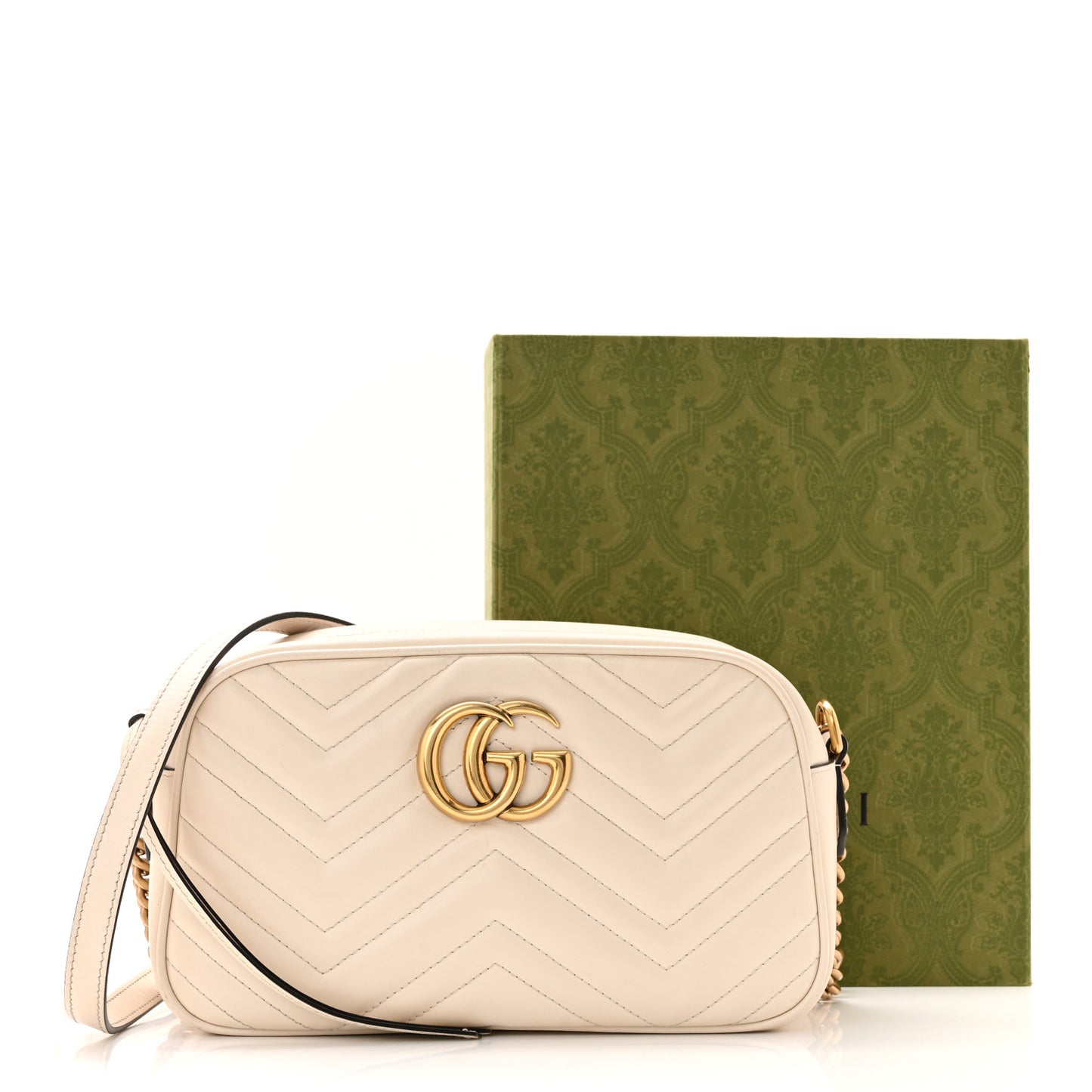 Calfskin Matelasse Small GG Marmont Chain Shoulder Bag White