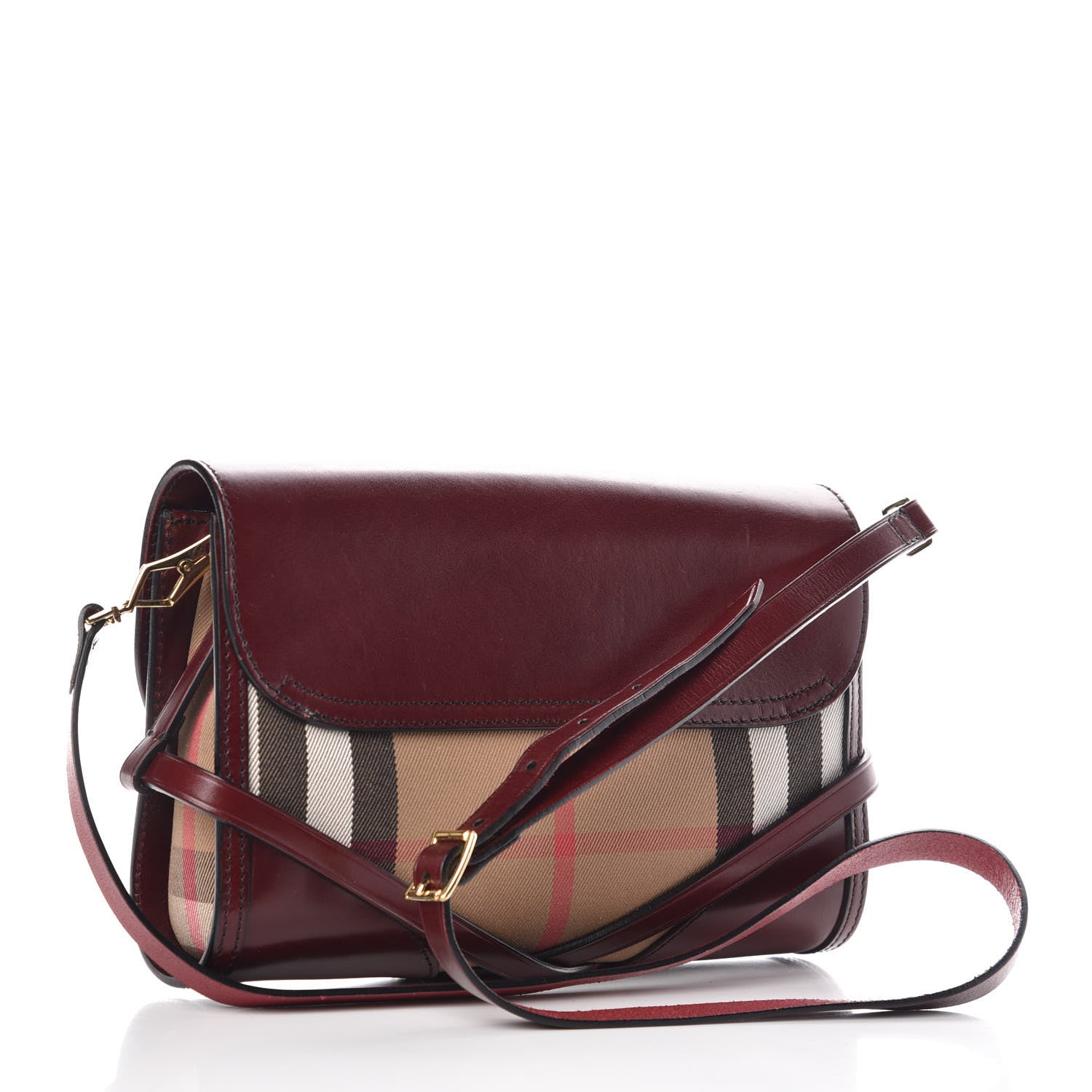 Burberry House Check Bridle Calfskin Small Abbott Crossbody Bag Red Claret 3 of 11
