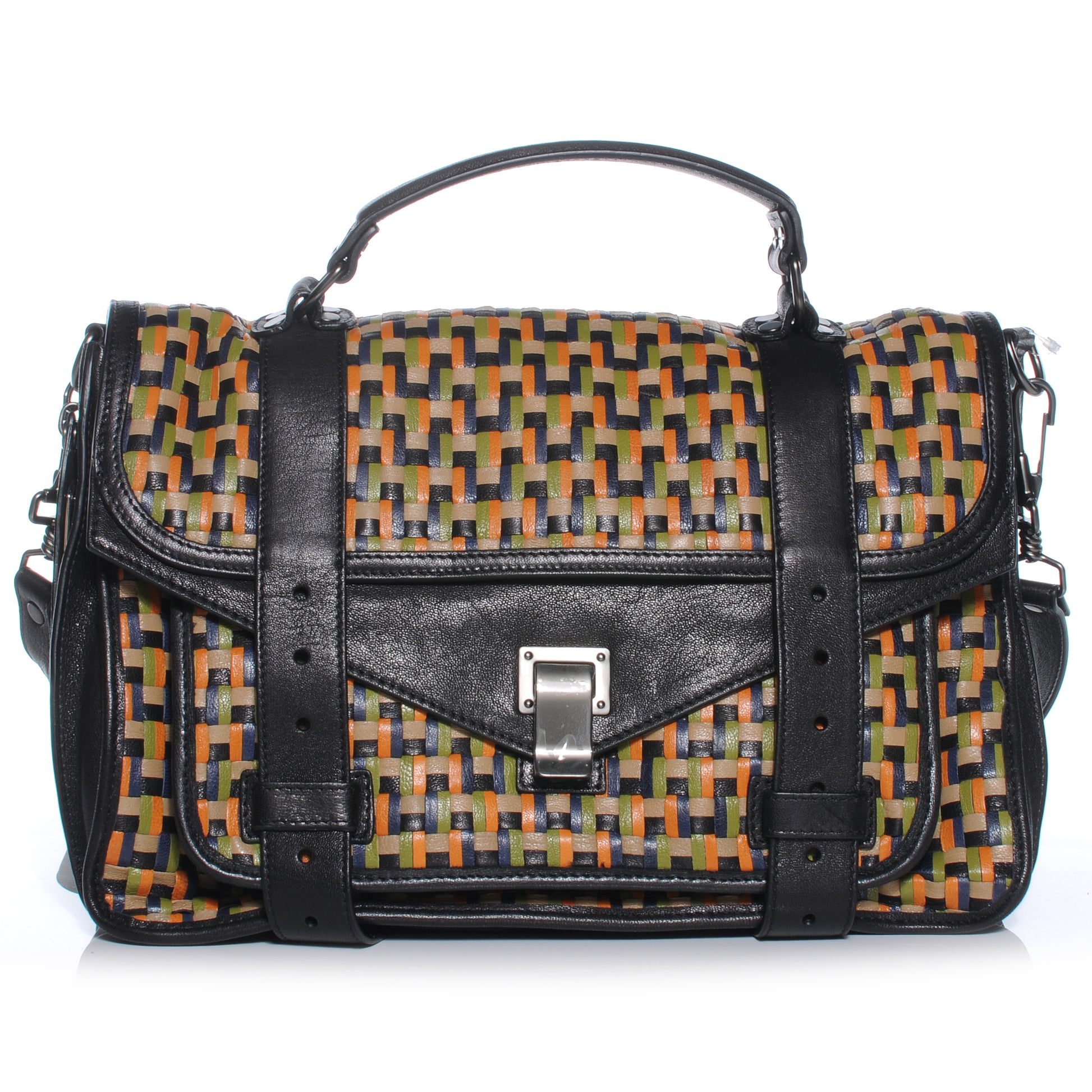 Proenza Schouler Woven Leather PS1 Medium Satchel Saffron and Black 1 of 8