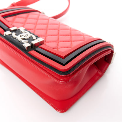 Chanel Lambskin Rubber Quilted Small Two Tone Boy Flap Red Black 11 of 12