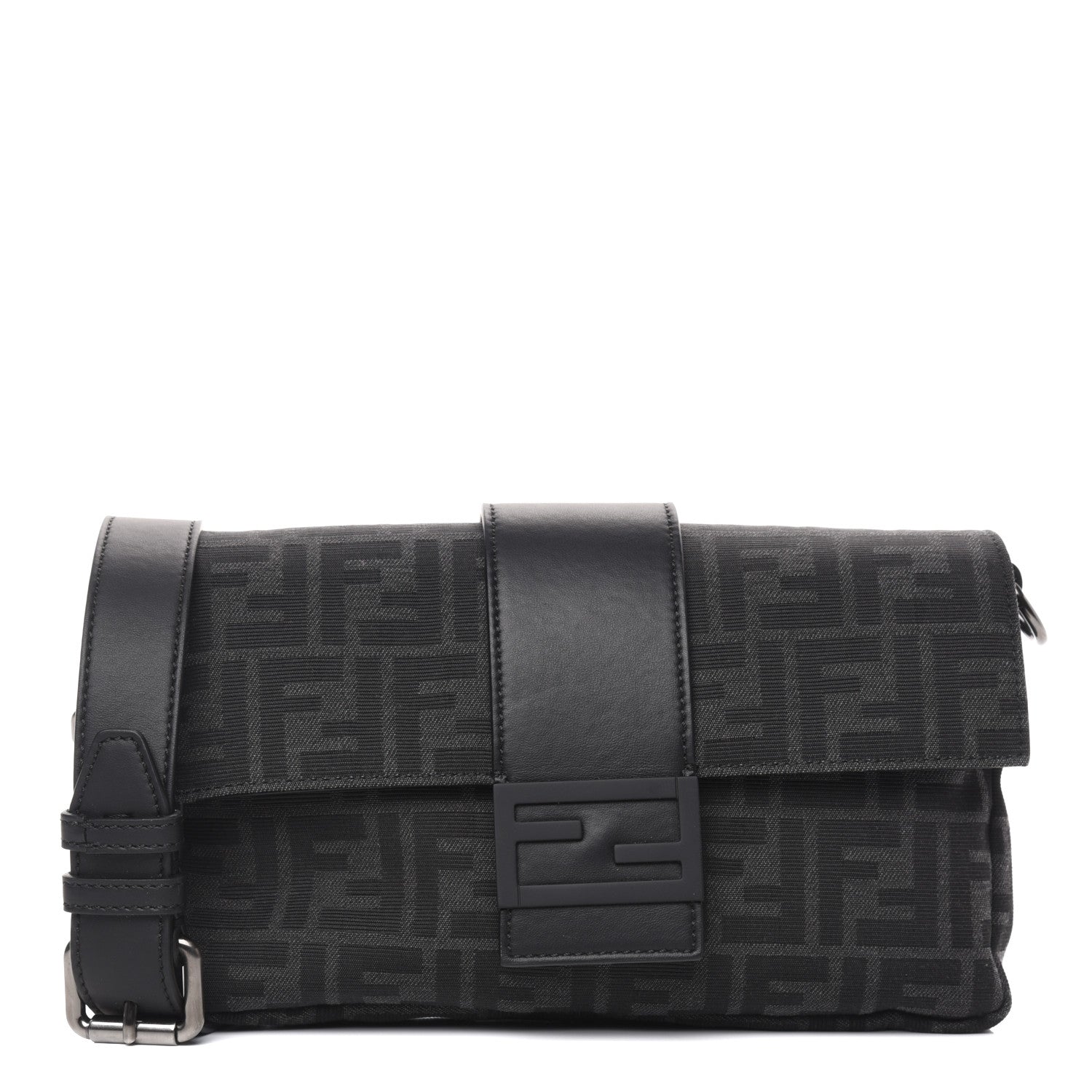 Fendi Recycled Fabric Jacquard Vitello Grace FF 1974 Belt Baguette Bag Asfalto Black 1 of 9
