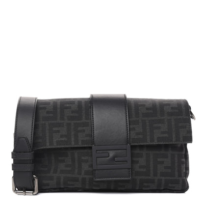 Fendi Recycled Fabric Jacquard Vitello Grace FF 1974 Belt Baguette Bag Asfalto Black 1 of 9