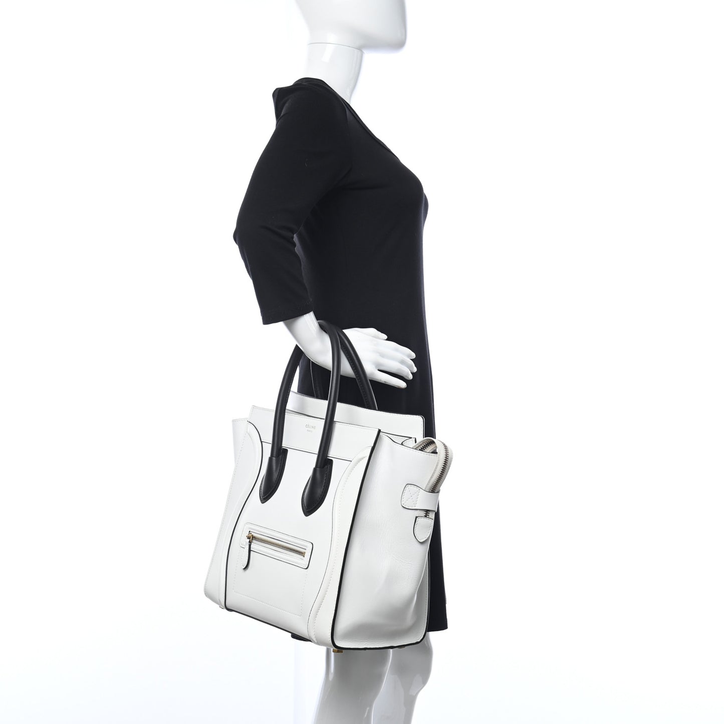 Satin Calfskin Mini Bi-Color Luggage White Black