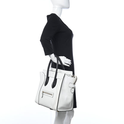 Celine Satin Calfskin Mini Bi-Color Luggage White Black 2 of 14