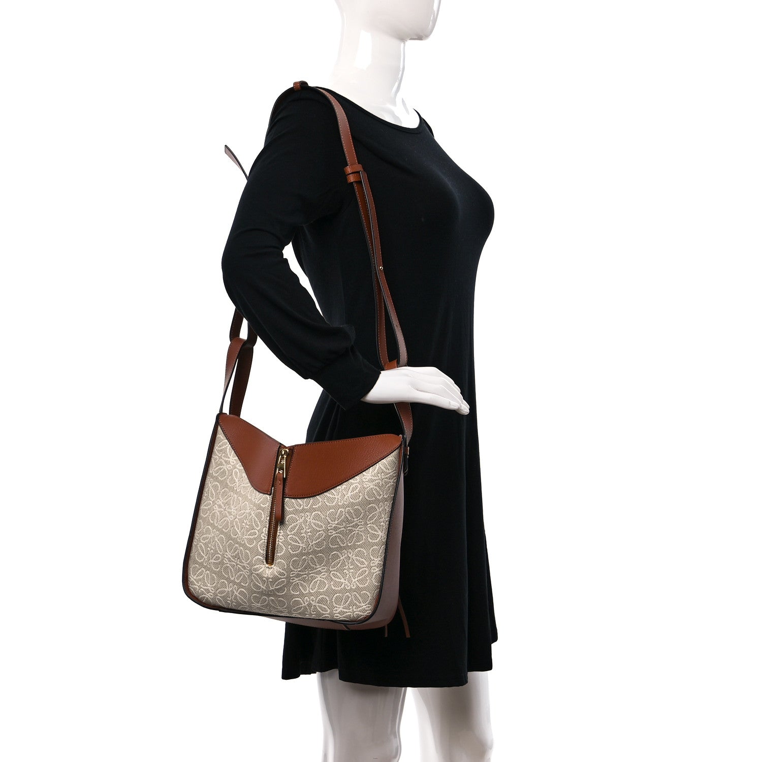 Loewe Calfskin Canvas Anagram Small Hammock Shoulder Bag Ecru Tan 2 of 8