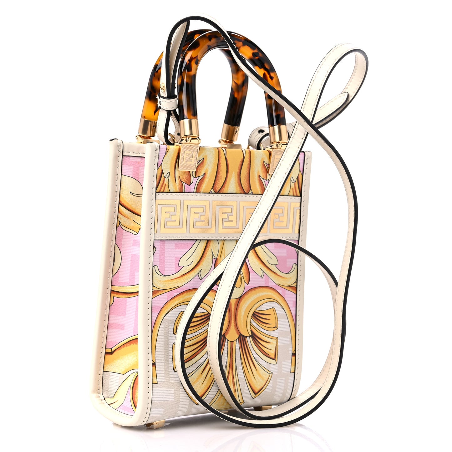 X VERSACE Calfskin Plexiglass Fendace FF Baroque Mini Fendi Sunshine Shopper Tote Gold Rosa White Ice Ciad