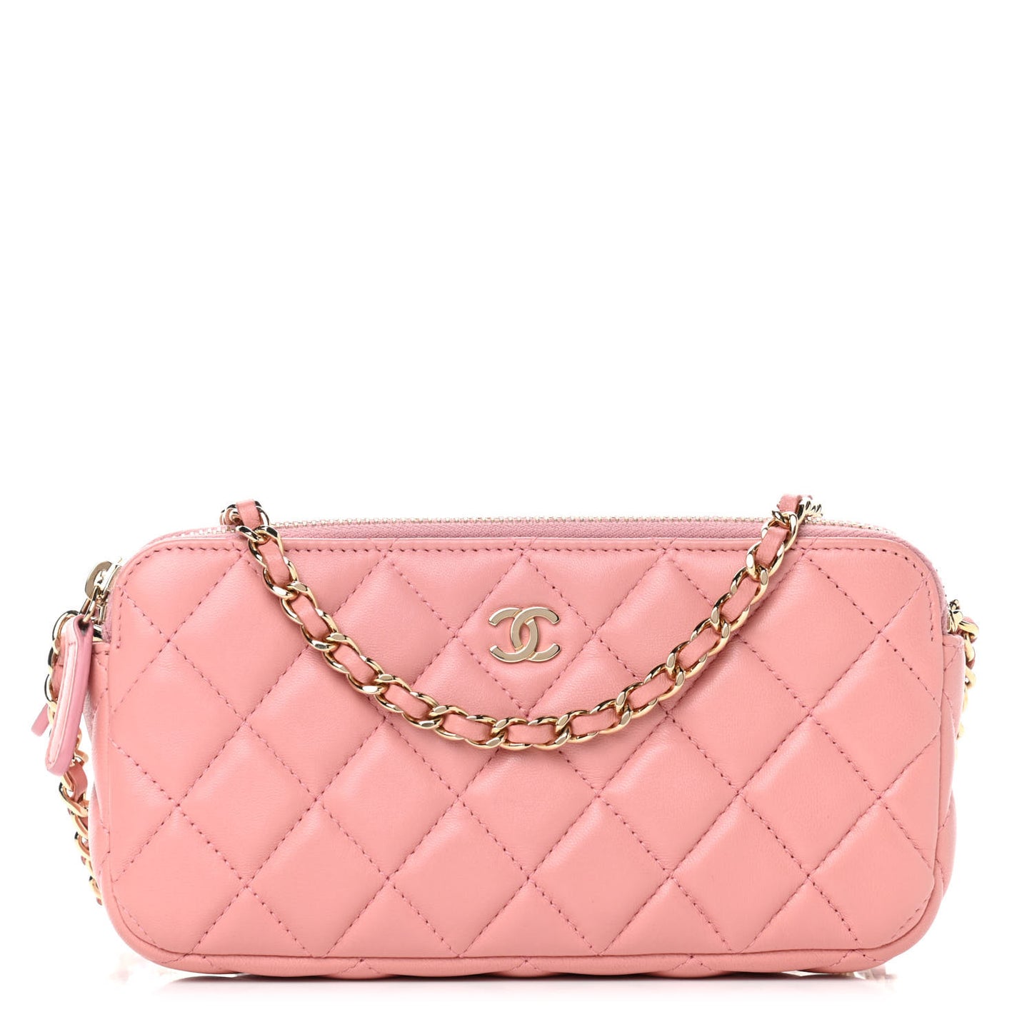 Lambskin Quilted Small Clutch With Chain Pink