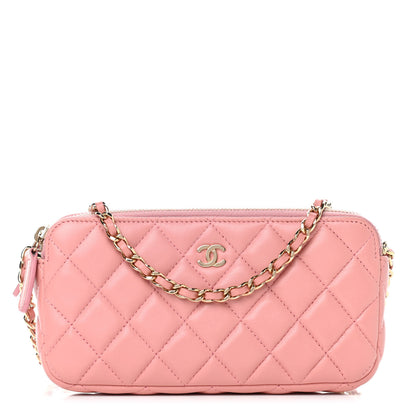 Chanel Lambskin Quilted Small Clutch With Chain Pink 1 of 13