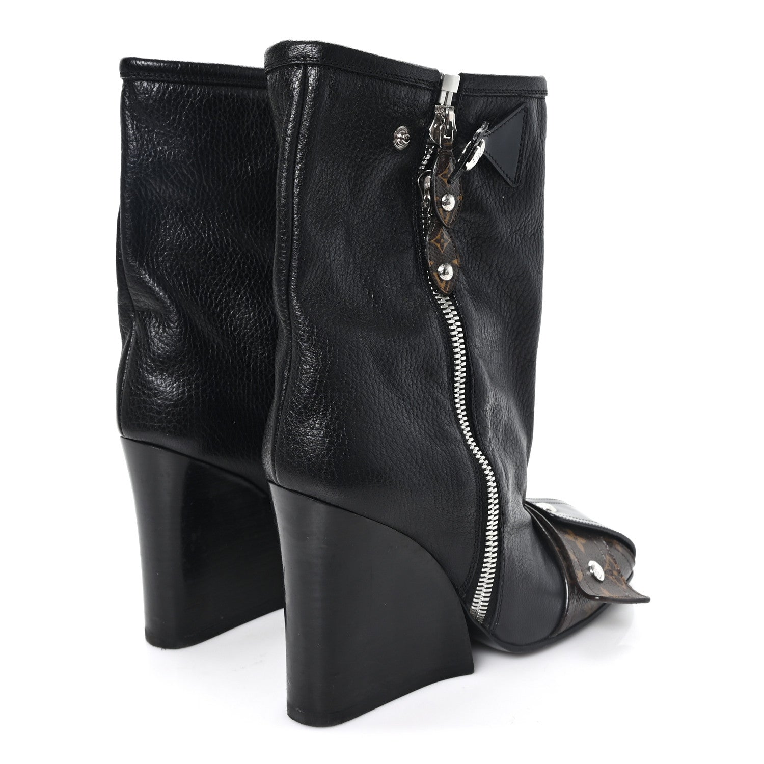 Louis Vuitton Calfskin Monogram Patti Wedge Half Boots 39 Black 5 of 10