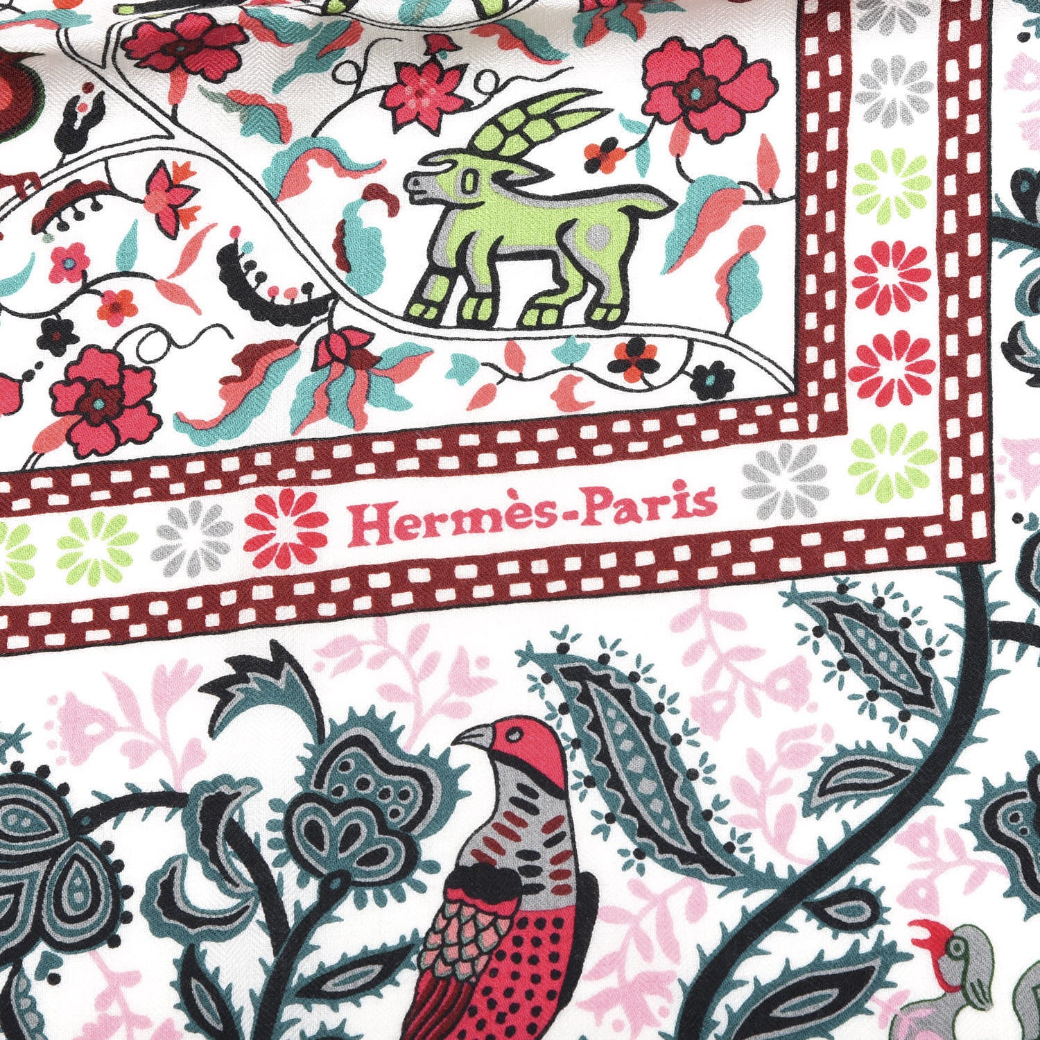 Hermes Cashmere Silk Jardins De Soie Shawl 140 Vert Rose White 3 of 5