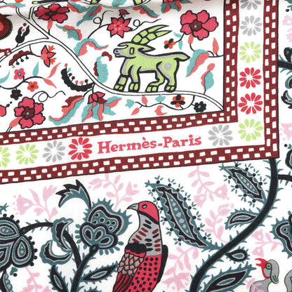 Hermes Cashmere Silk Jardins De Soie Shawl 140 Vert Rose White 3 of 5