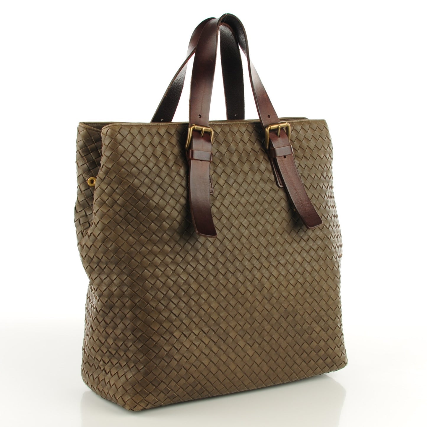 Intrecciato Light Calf Shopper Tote Khaki Brown