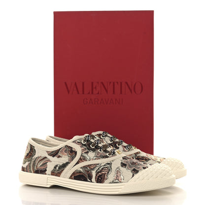 Valentino Garavani Metallic Jacquard Apres L'hiver Womens Bay By Bay Sneakers 37 Ivory Multicolor 10 of 10