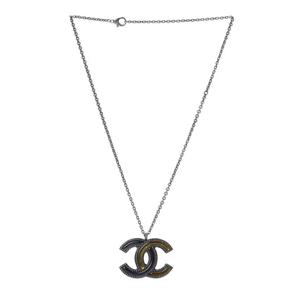Chanel Ruthenium Enamel CC Pendant Necklace Blue Yellow 4 of 7