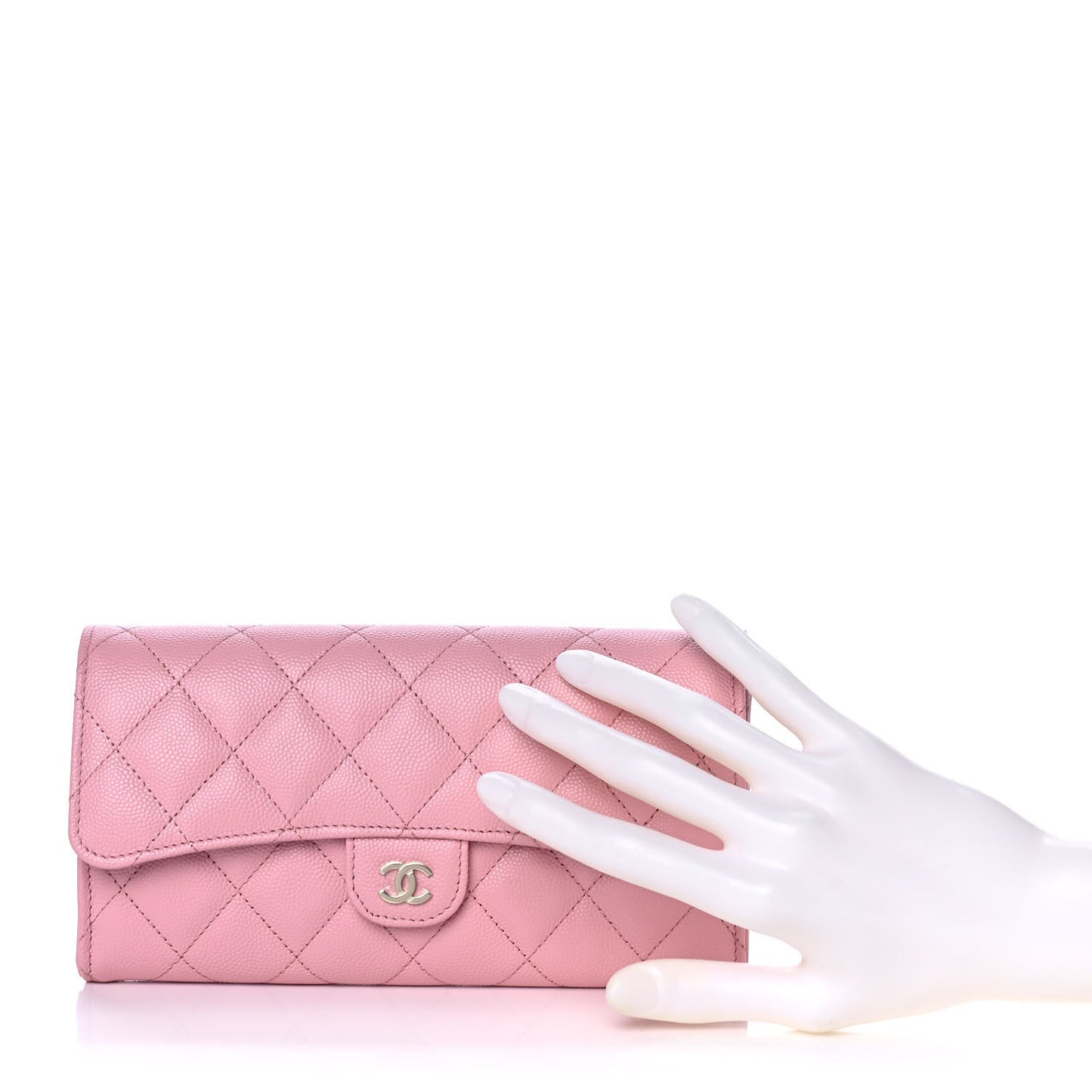 Caviar Quilted Large Gusset Flap Wallet Light Pink