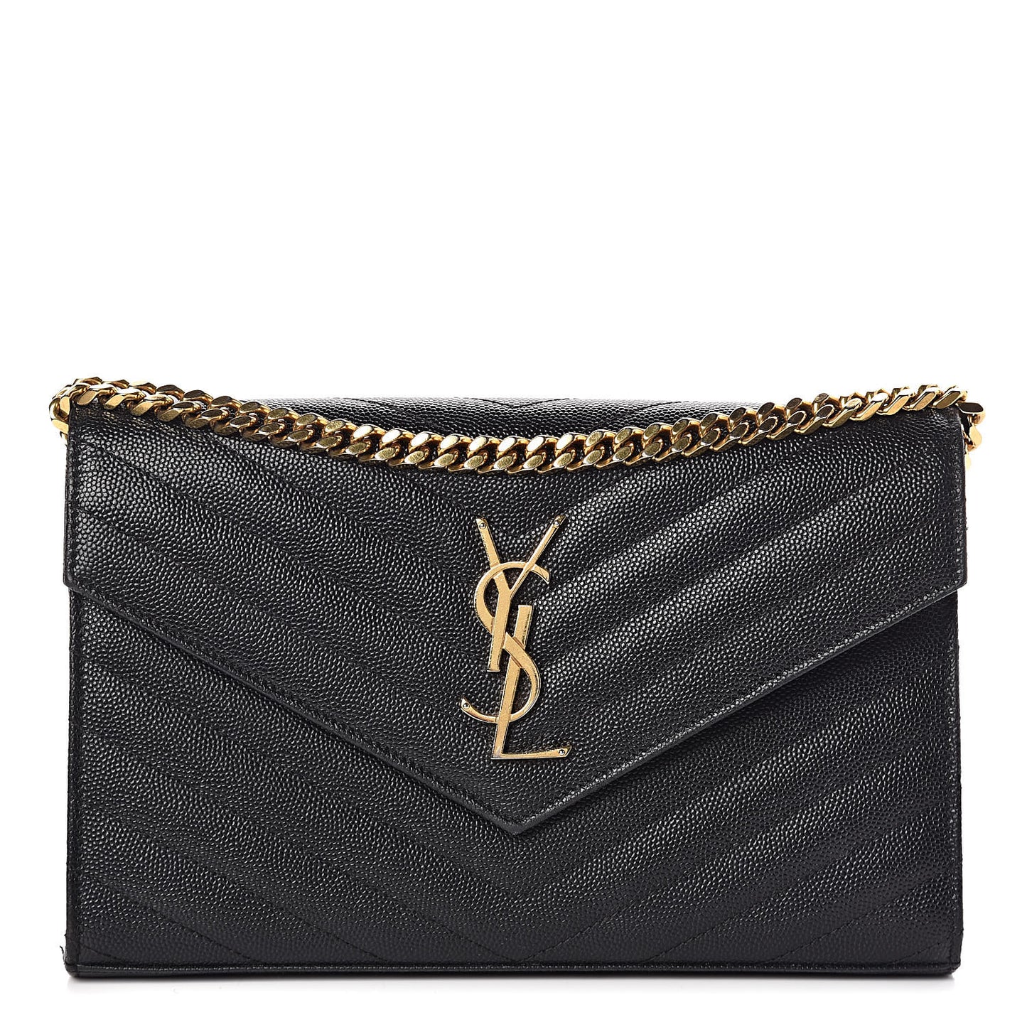 Grain De Poudre Matelasse Chevron Monogram Chain Wallet Black